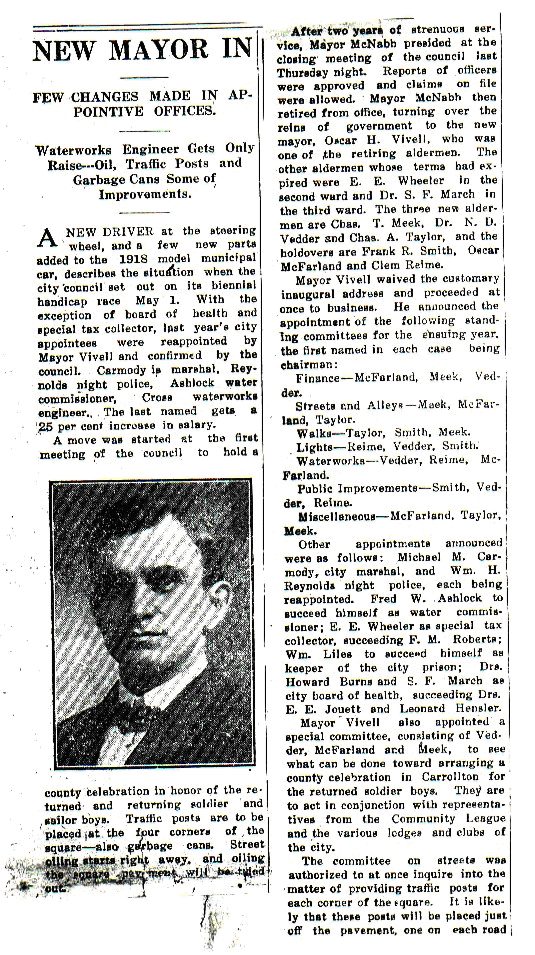 May 8, 1919 Carrollton Patroit article on new mayor