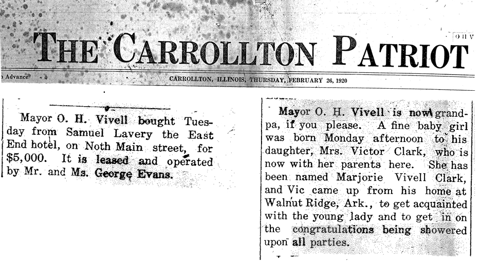 Marjorie Vivell Clark's birth announcement, Carrollton Patriot