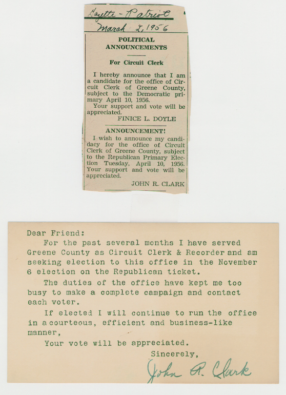 John Clark political announcement 1956