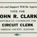 Vote for John Clark business card, Republican candidate for Circuit Clerk, Green County